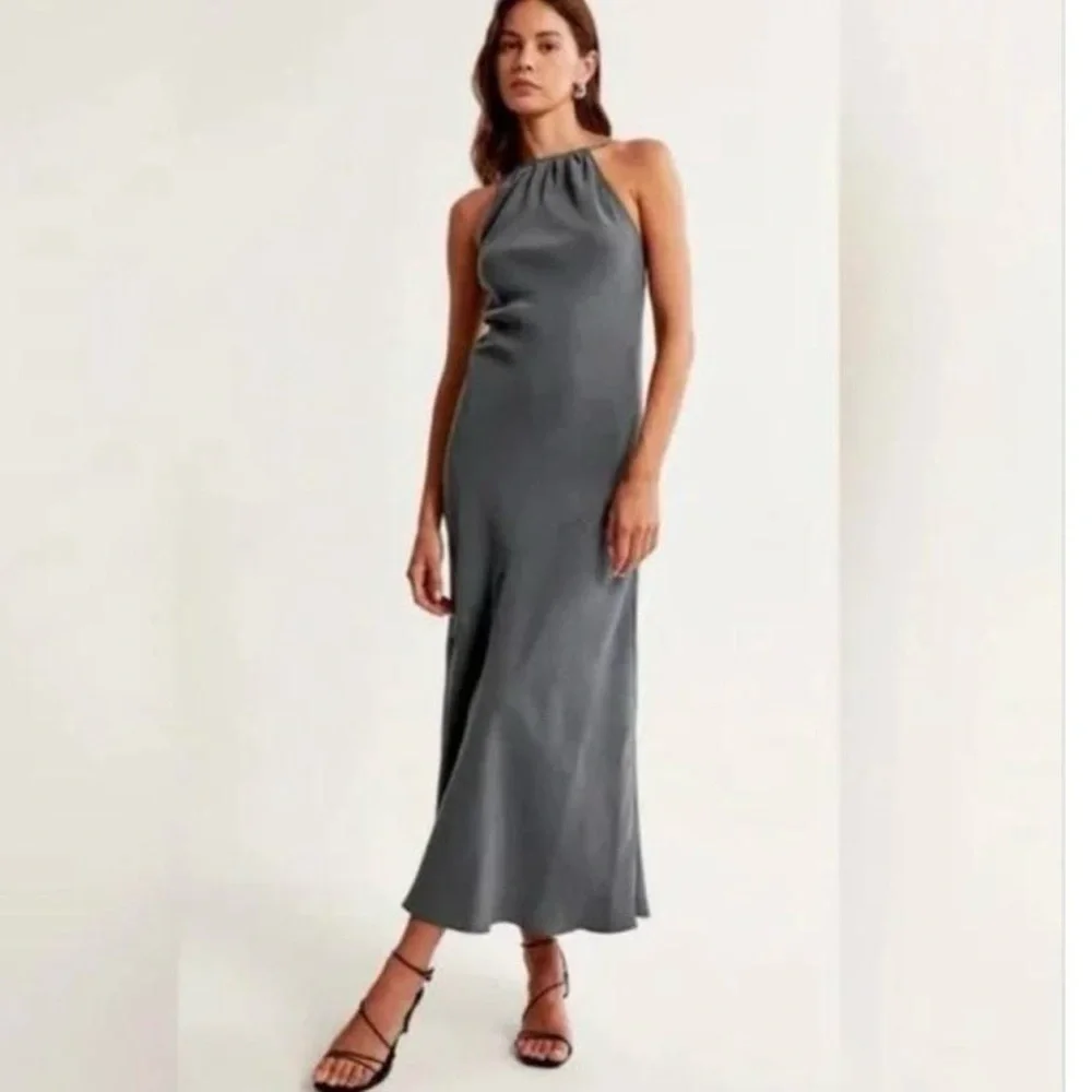 Abercrombie & Fitch Slate Gray Halter Maxi Dress - Size Medium Tall (M Tall)